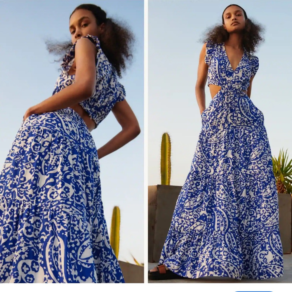 ME+EM Blue and White Paisley Maxi Dress